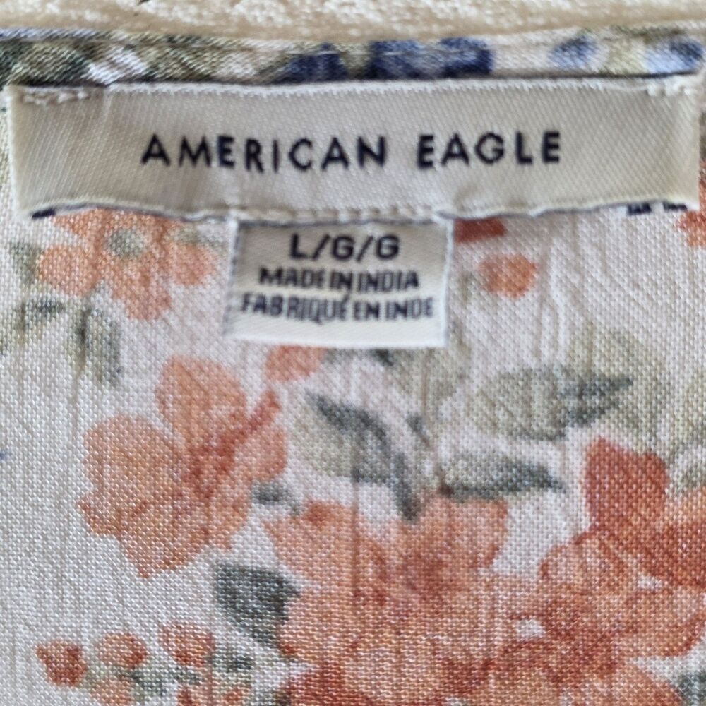 American Eagle Women L Floral Peplum Blouse Lace Cottagecore Prairie Boho Cute - Picture 3 of 12
